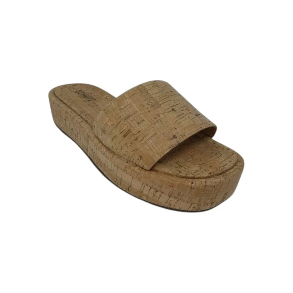 Schutz Yara Flatform Slide‎ Sandals Women Size 10 Brown Cork Platform